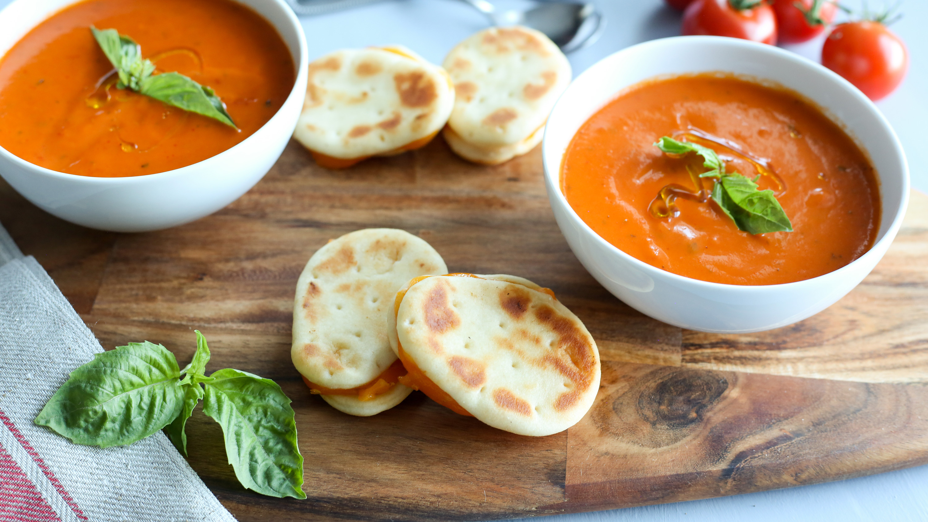 grilled cheese naan dippers with tomato basil soup