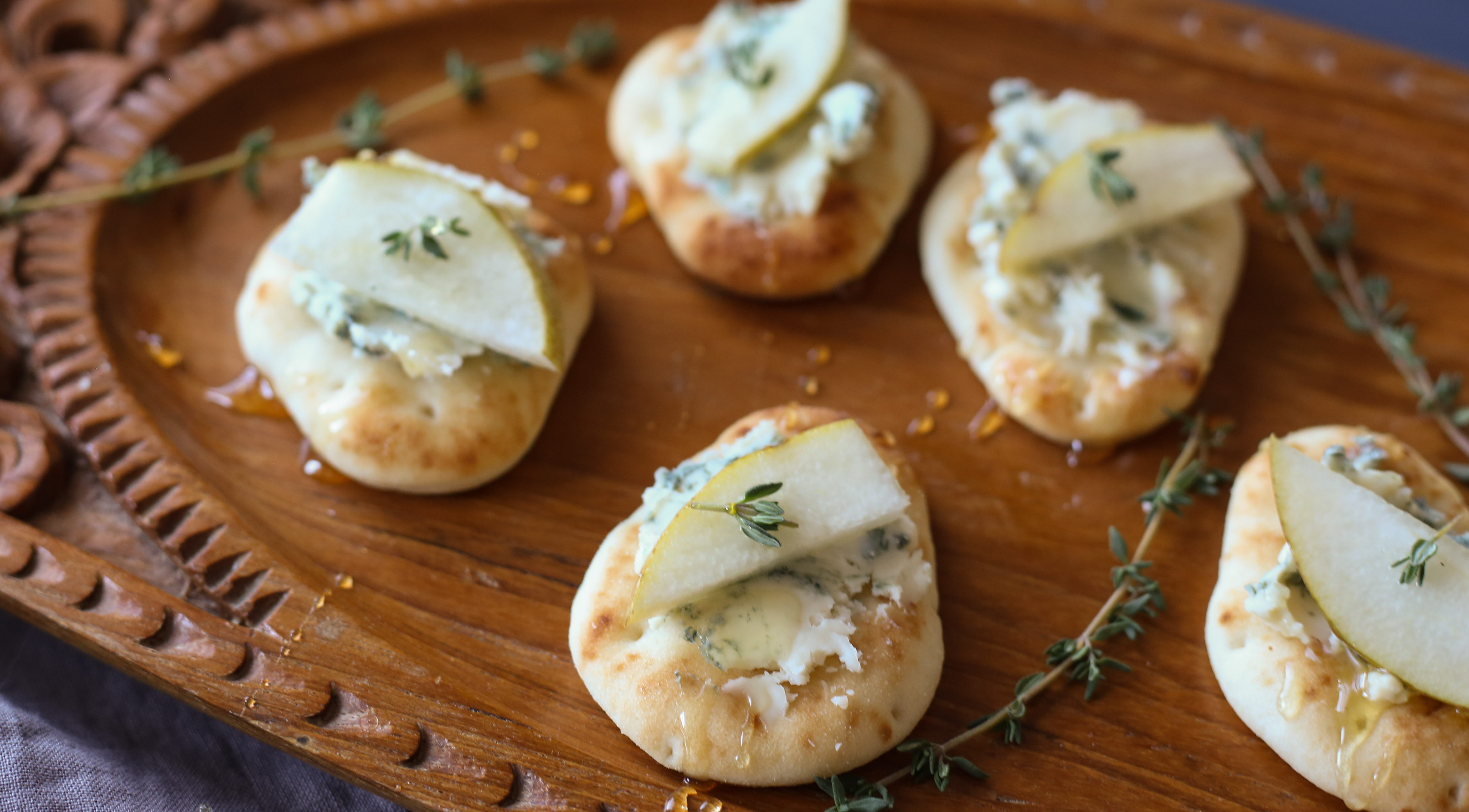 Pear, Thyme and Blue Cheese Dipper Crostini Image