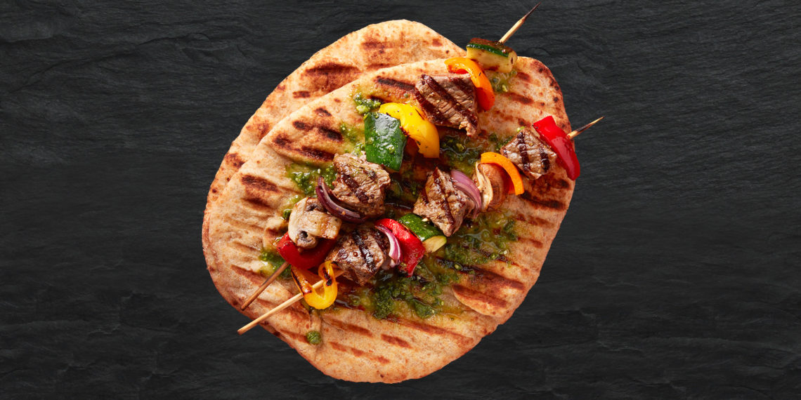 Beef and Veggie Kabobs with Grilled Whole Grain Naan