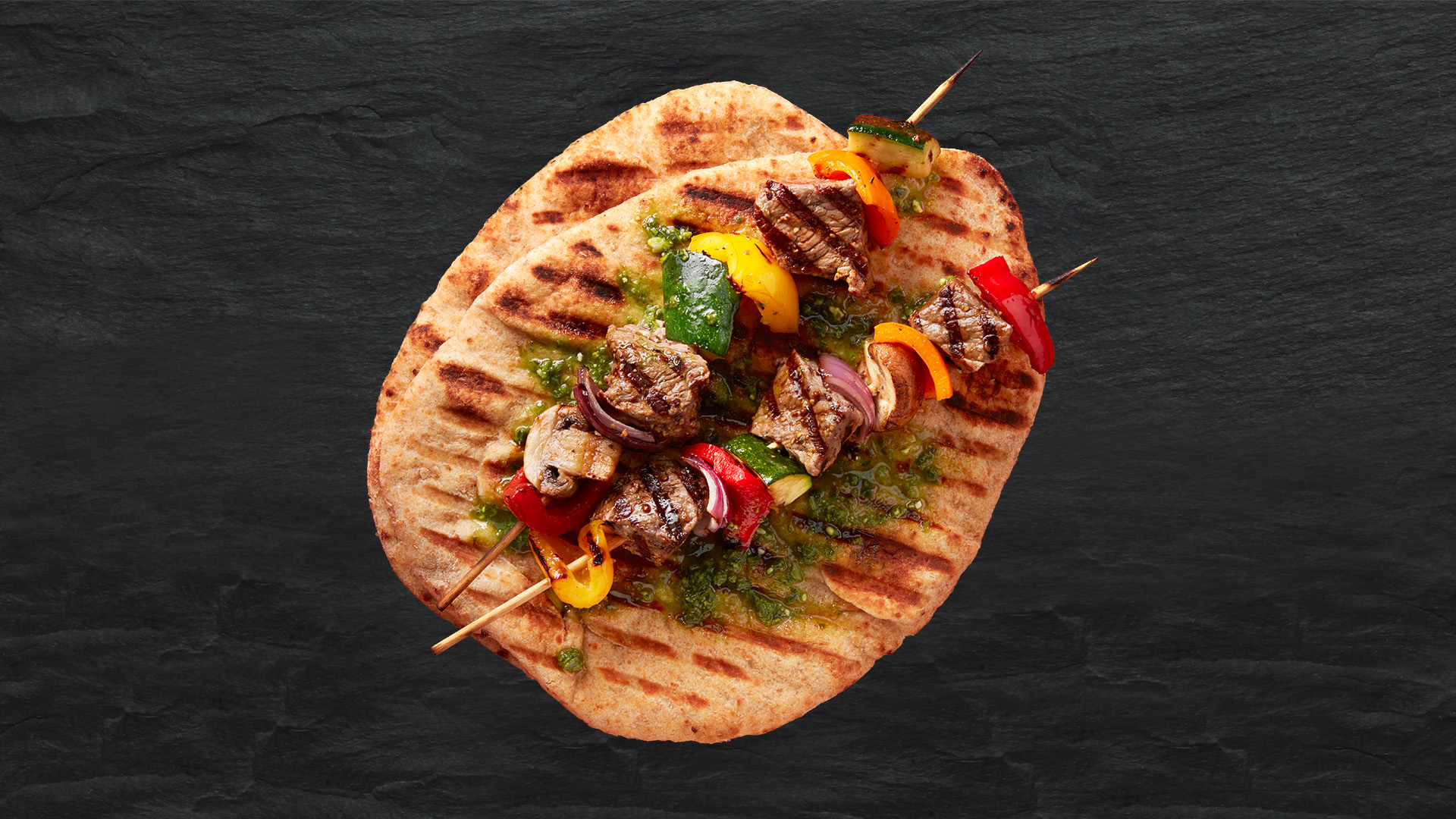 Beef and Veggie Kabobs with Grilled Whole Grain Naan