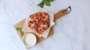 Mini Pepperoni Pizza Naan Dippers® loaded with marinara, melted cheese, and pepperoni for a fun, bite-sized snack
