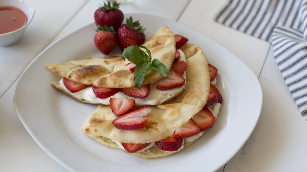 Strawberry Mascarpone Naan Crepes topped with mint