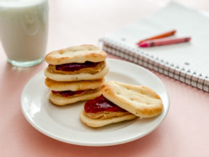 bite-sized Peanut Butter and Jelly Sandwiches using Naan Dippers